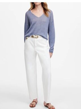 Madewell Pieced Barrel-Leg Ankle Length Raw Hem Jeans Tile White Rigid Size 29